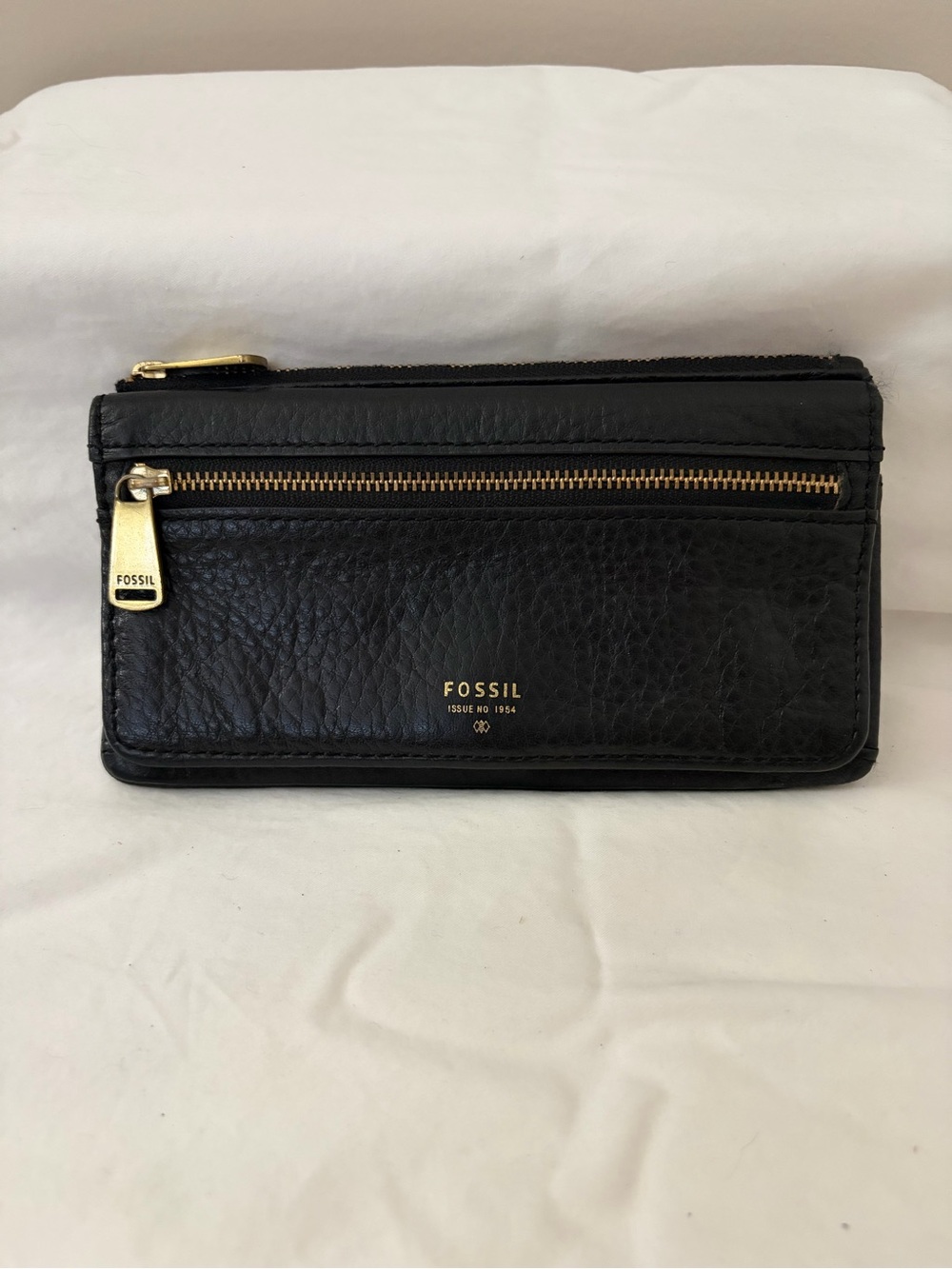 Fossil Black Leather Wallet with Gold Hardware